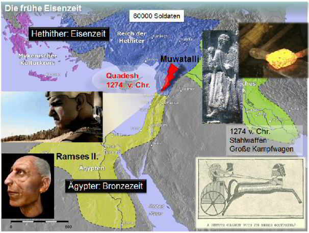 Battle of Kadesh, fought around 1274 BC. The battle's most enduring legacy is not military but diplomatic; the ensuing stalemate led to the negotiation and signing of the world's earliest known international peace treaty roughly fifteen years later, estab