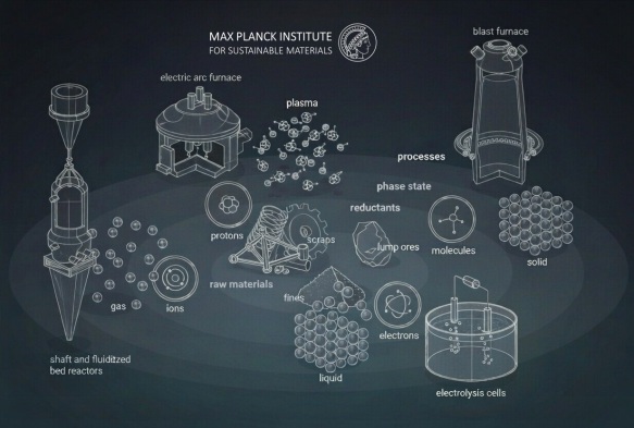 A number of pathways for melting scrap and reducing iron oxide ores, pellets, or fines are conceivable, using various reductants and aggregate states. While blast furnaces use coal for liquid iron and DRI uses gas or hydrogen for solid sponge iron, scrap-