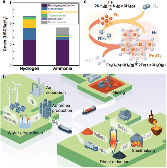 Ammonia as Reductant and Alloying Reactant in Sustainable Iron Oxide Reduction: https://advanced.onlinelibrary.wiley.com/doi/10.1002/advs.202300111
